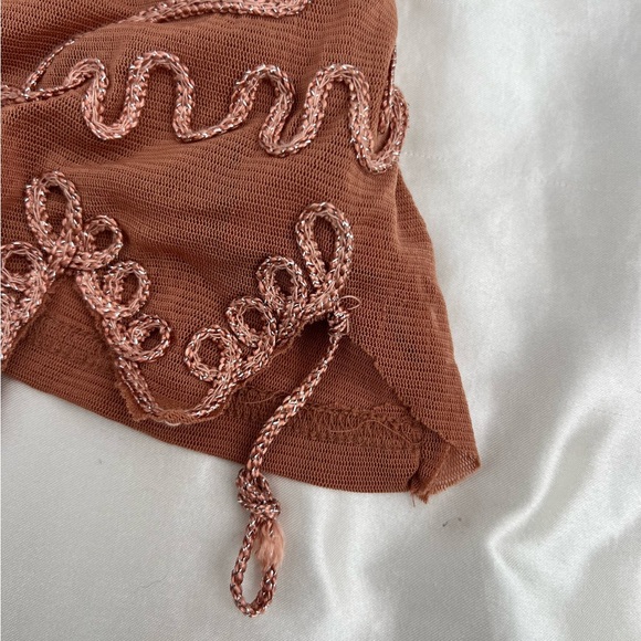 Vintage 2000s Rust Silk Embroidered Tank Top - Picture 5 of 7